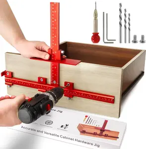 Cabinet Hardware Jig Tool for Handles Pulls Knobs, Cabinet Pull Jig with Automatic Center Punch, Hardware Template for Door Drawer Handles Installation