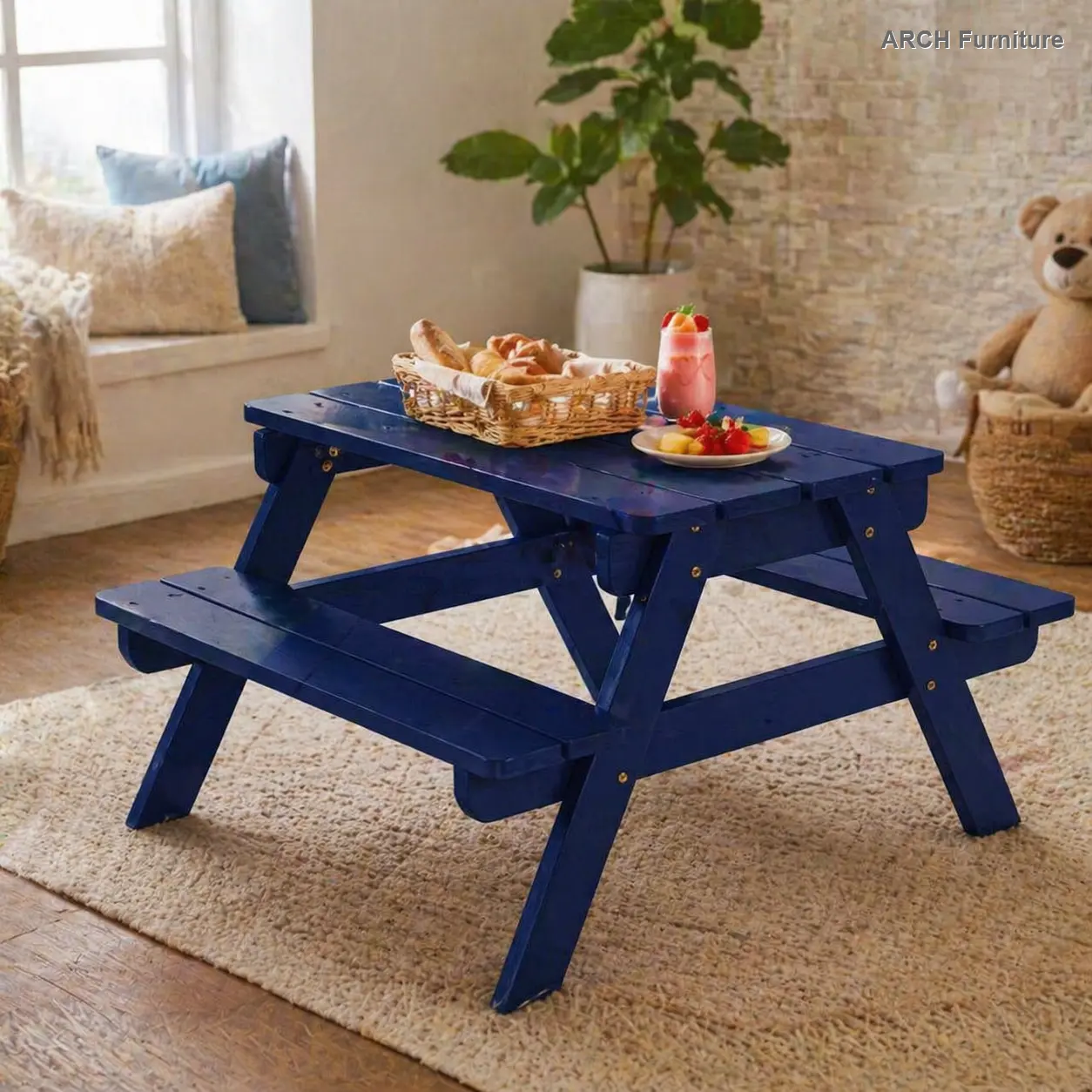 ARCH Rectangular Solid Wood Children's Dining Table and Chairs Set - Furniture with Easy-Clean Surface, Wipe Off Drawings, Multitask Play Zone, Outdoor Ready, Game Room Use, 29.50x33.70x21.30in, Easyclean Surface
