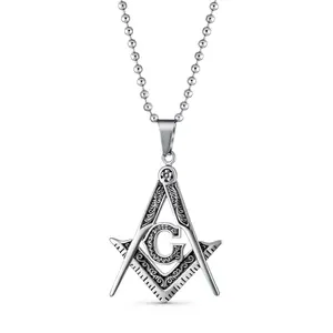 Black Oxidized Freemason Masonic Symbol Pendant Necklace