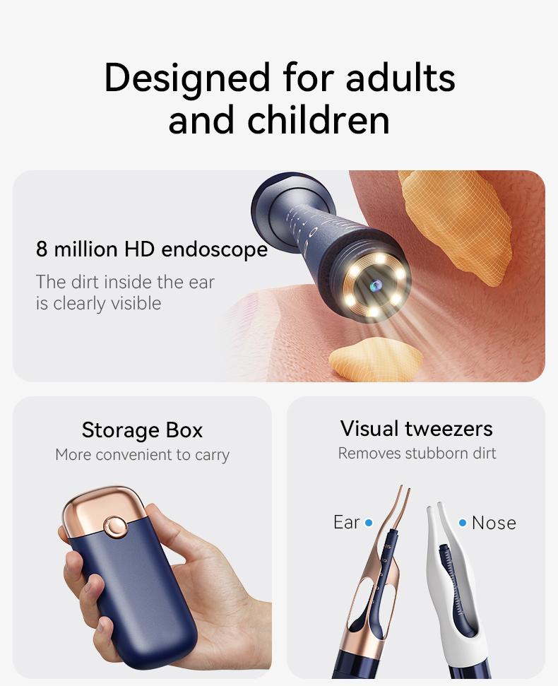 [TiktokShopSpringGlowUp] Smart Visual Ear Wax Removal Tool with 12 Replaceable Tips, HD Ear Camera Cleaning Kit, Professional Portable Ear Cleaner for Kids & Adults, Compatible with iOS & Android