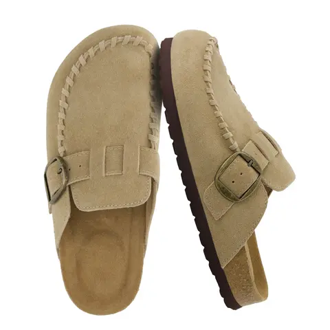 Cushionaire Canoe Genuine Suede Clogs for Women | Leather Slip-On Mules with Cushioned Heel Cup and Cork Footbed  | Arch Support and Adjustable Buckle Strap