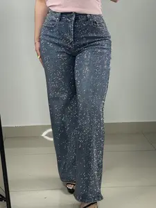 Hailey's Medium Wash Rhinestone Straight Leg Denim Jeans