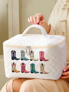 1 piece of cowboy boot pattern 2D printed portable travel makeup, brush and accessory organizer, storage box toolbox, large capacity travel wash and rinse supplies organizer bag, cute and fashionable makeup bag