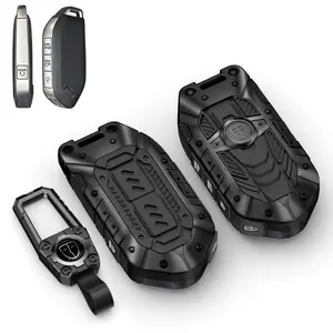 KIA key fob case accessory, compatible with KIA heavy-duty metal key fob shell case, equipped with a metal key ring, suitable for Kia Telluride Sorento X-Line, K4/K5 GT-Line Forte Seltos EV5 Sportage remote smart key protective case (5 buttons, black)