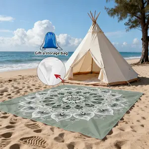 Outdoor Mandala Print Camping Beach Mat, Ultra-Soft Polyester, Lightweight Durable, Self-Sand Bag, Includes Storage Bag