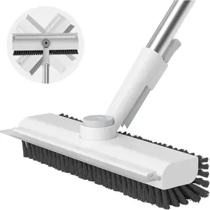 2PCS Floor Scrub Brush Bathtub Brush with Long Handle 3 in 1 Scrape and Heavy-Duty Stiff Bristle Scrubber Brush for Cleaning Shower Bathroom Patio Garage Kitchen Wall and Deck Cleaning Supplies for Home Essential Items for Home Christmas Gifts