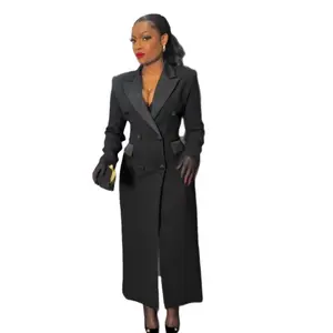 Summer Autumn Clothes Fashion Women OL Work Double Breasted Notched Long Sleeve Maxi Dress  Sexy Night Elegant Party Street Long Dresses