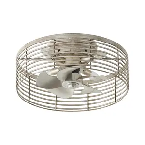 18" Ralap Distressed White Flush Mount Ceiling Fan with Light, Low Profile Rustic Farmhouse Fandelier Ceiling Light Fixture for Bedroom Living Room