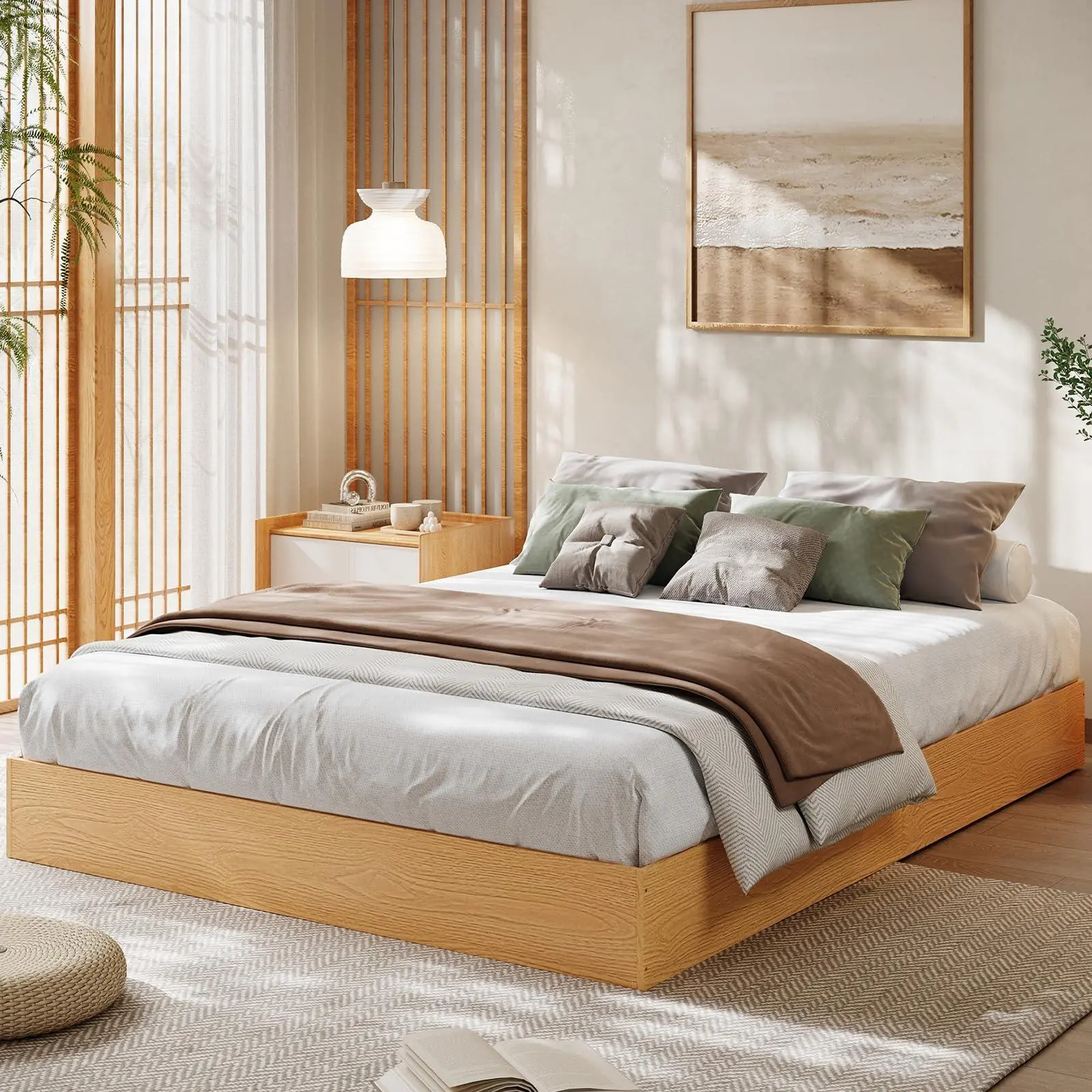 King Size Wood Platform Bed Frame, Wooden Bed Frame Without Headboard, Wood Slat Support, No Box Spring Needed, Easy Assembly, Pine, Floor Bed Frame, Minimalist Platform Bed