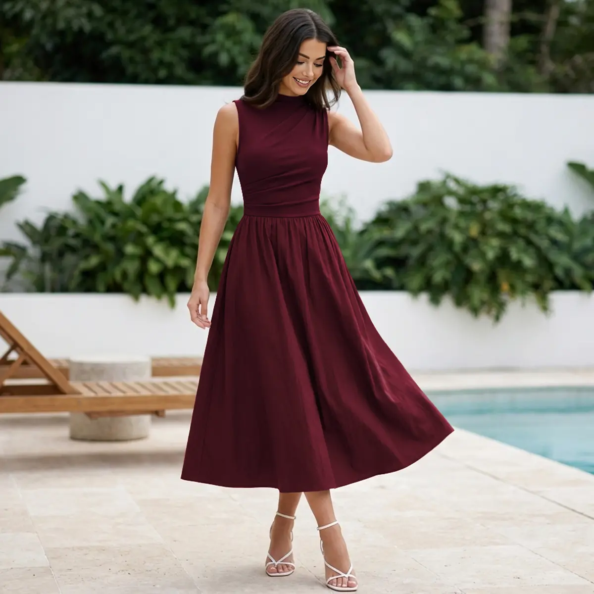 miusol red dress MIUSOL Red Sequin Floral Lace Deep V-Neck Ruffle Hem High Slit Chiffon Maxi Wedding Dresses Formal Gowns Prom Bridesmaid Party Dress Wedding,XL