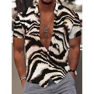 Adventure Ready |   Men's Novelty Tiger Print Shirt, Casual Polyester 100% Woven Fabric, Loose Fit with Lapel Collar, Non-Stretch All Over Print Design Menswear Top