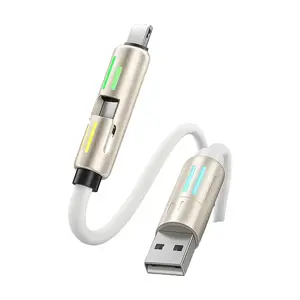 Universal 4-in-1 Mobile Phone Charging Cable USB TYPE-C 120W Fast Charge Soft Silicone Material with Breathing Lamp Feature for Enhanced Charging Experience Black & White