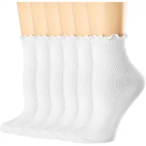 Womens Ruffle Socks, Cute Ankle Winter Warm Knit Cotton Frilly Sock 6 Pack