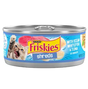 Purina Friskies Shreds With Ocean Whitefish and Tuna in Sauce Wet Cat Food - (Pack of 24) 5.5 oz. Cans
