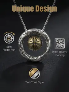 Eternal Mobius Ring Rotating Lucky Bead Pendant, Handmade Vintage Amulet Necklace, Daily Wear, Men's Retro Stainless Steel Jewelry