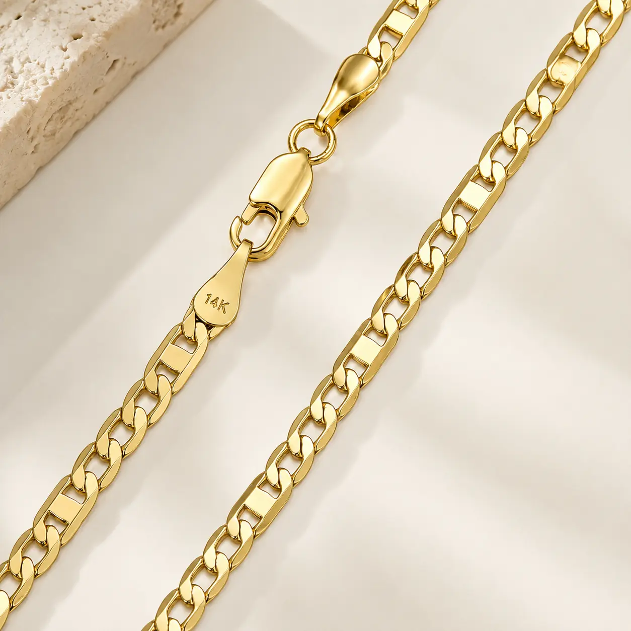 14K Gold Plated Mariner Chain Necklace for Women & Men, Stainless Steel Link Chain, Hypoallergenic Jewelry anniversary gift campaign day memorial statement fashion dainty multicolor faith cross necklace practical set match daily daughter minimalist free
