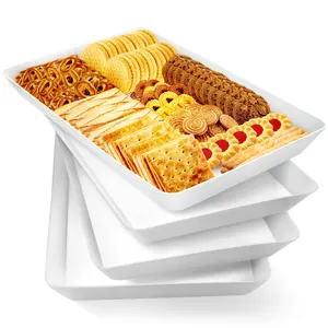 4 pcs Serving Tray for Entertaining, Serving Platters for Snacks, Fruit, Cookies, Dessert, Reusable Plastic Trays for Serving Food and Pantry Organization in Kitchen & for Parties