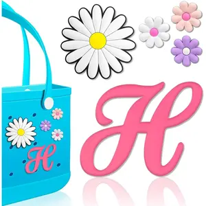 5 Pcs Letter Charms for Bog Bag Accessories - Clips, Insert, Charm Decorative Alphabet for Handbag, Beach Tote, Simple Modern Beach Bag, Rubber Tote Bag Pendant