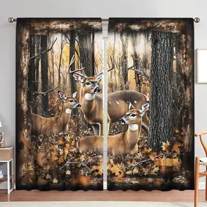 Forest Deer Pattern Door Curtain, 1 Set Animals Pattern Door Curtain, Home Decor for Living Room Bedroom, Room Divider Curtain, Home Decoration Curtain