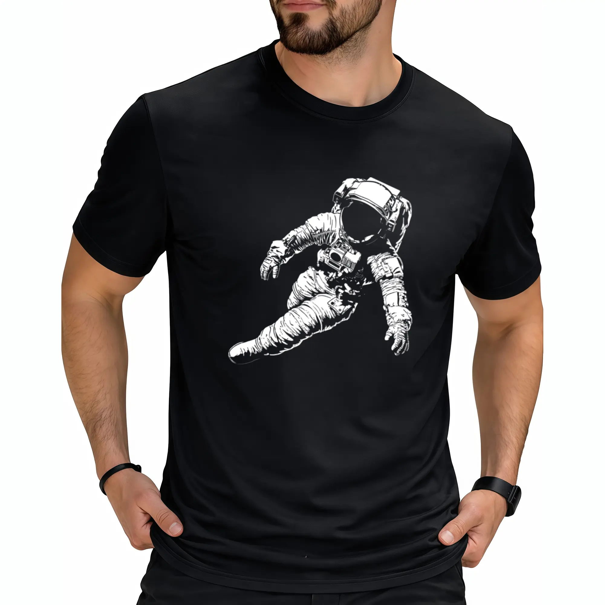 Astronaut Illustration Artwork Graphic Motif Astronaut TShirt for Men 2026 Summer ShortSleeved Printed Pure Crew Neck Slight Stretch Regular Fit Vintage StylRetro Casual Crew Neck Printed T-Shirt
