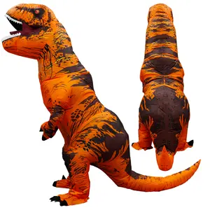 Halloween Inflatable Dinosaur Costume Adult Deluxe Tyrannosaurus Rex Full Body Outfit for Role Play Party Brown