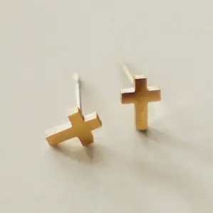 Dainty Cross Stud Earrings - Gold
