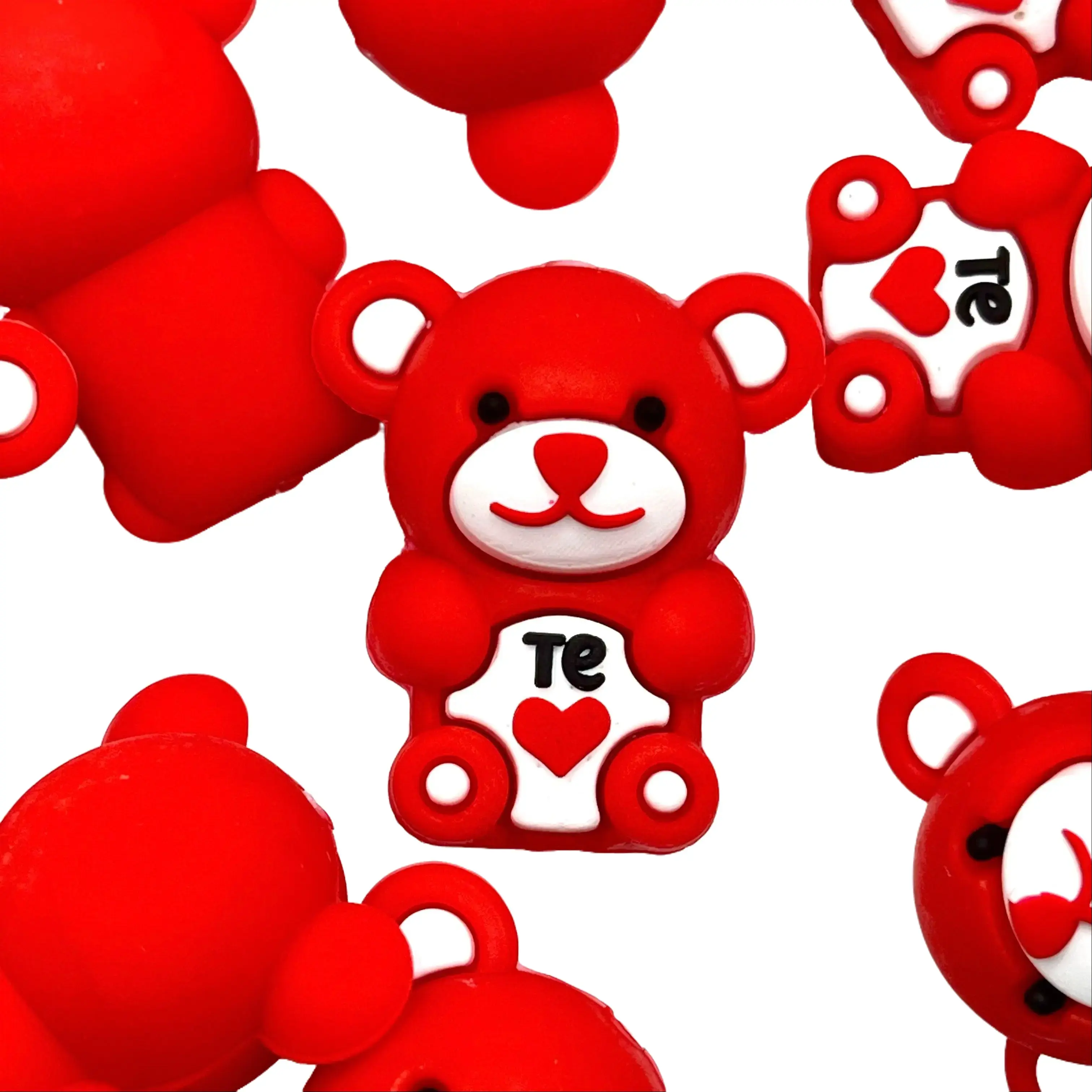 1pc Beary Cute Valentine 3D Silicone Focal Beads - Red Bear Shape Bead Supplies for Beaded Pens Custom Keychains