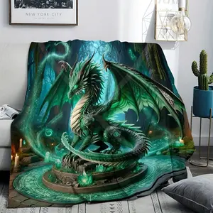 Comfortable Dragon Pattern Flannel Shawl Blanket, Multifunctional, Suitable For All Seasons, Suitable For Home And Travel, Machine Washable, Birthday Gift, Christmas, Halloween, Thanksgiving