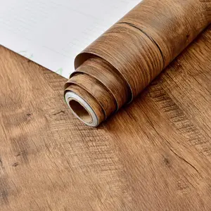 Vintage Wood Grain Self-Adhesive Wallpaper Roll, Removable Vinyl Wall Sticker for Home Renovation, Decorative Mural Paper, Living Room, Kitchen