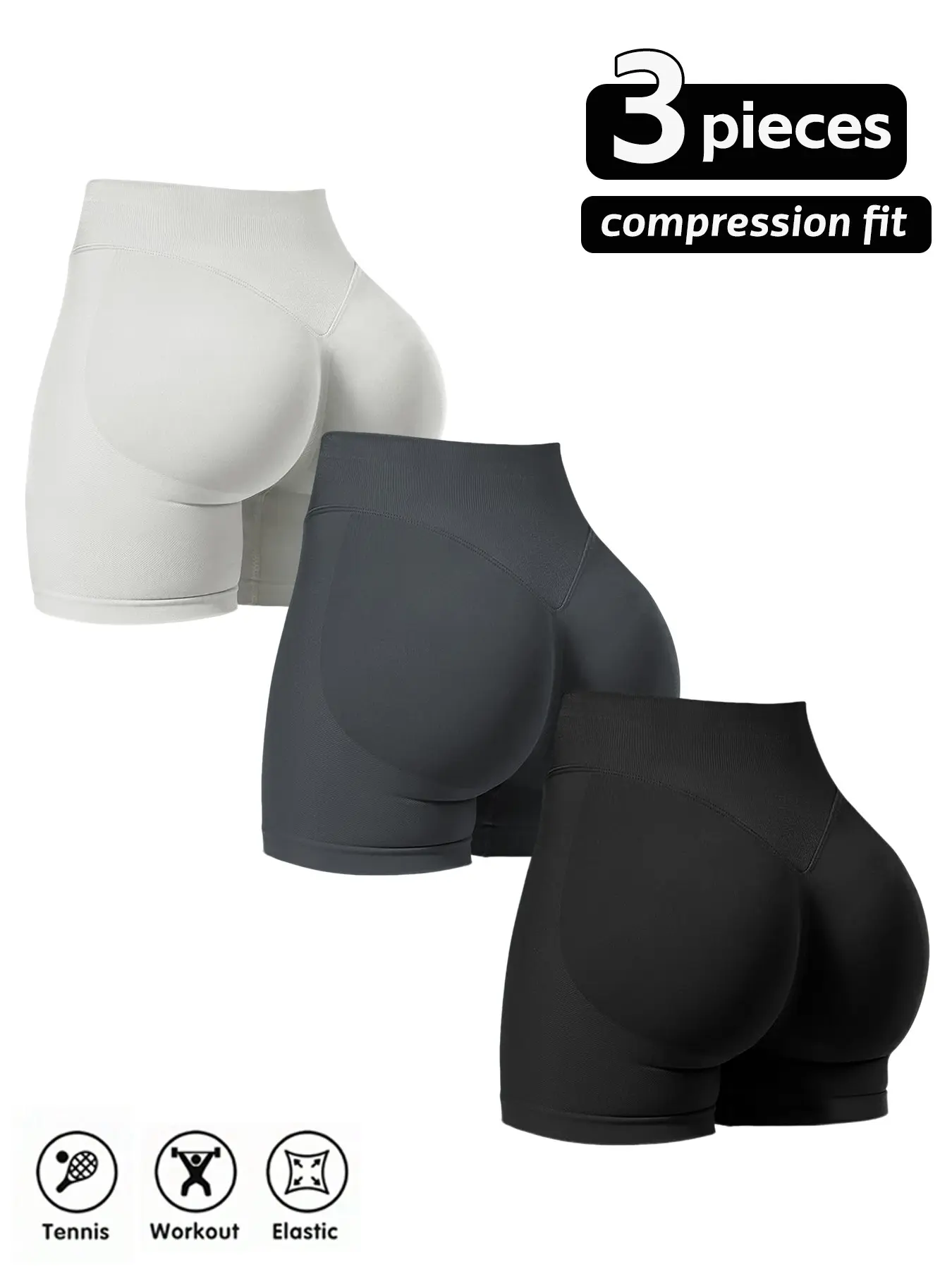 3-Pack High-Waisted Seamless Sports Shorts for Women, Breathable Compression Yoga Shorts for Running with Tight-Fit Butt-Lifting Design, Universal Seamless Athletic Wear, Athleisure Gym Shorts