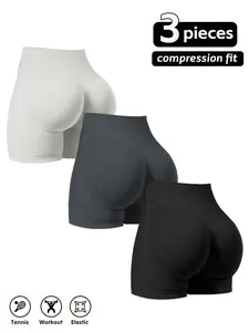 3-Pack High-Waist Seamless Sport Shorts for Women, Breathable Compression Yoga Pants, Running Tight Fit Butt Lifting, Universal Sports Style