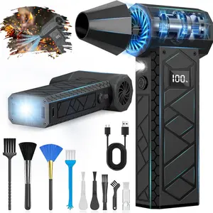 Powerful Portable Turbine Blower Fan, Four Adjustable Speeds, LED Light & Display, Ideal for Camping BBQ, Outdoor Leaf Blowing, Home Car Cleaning