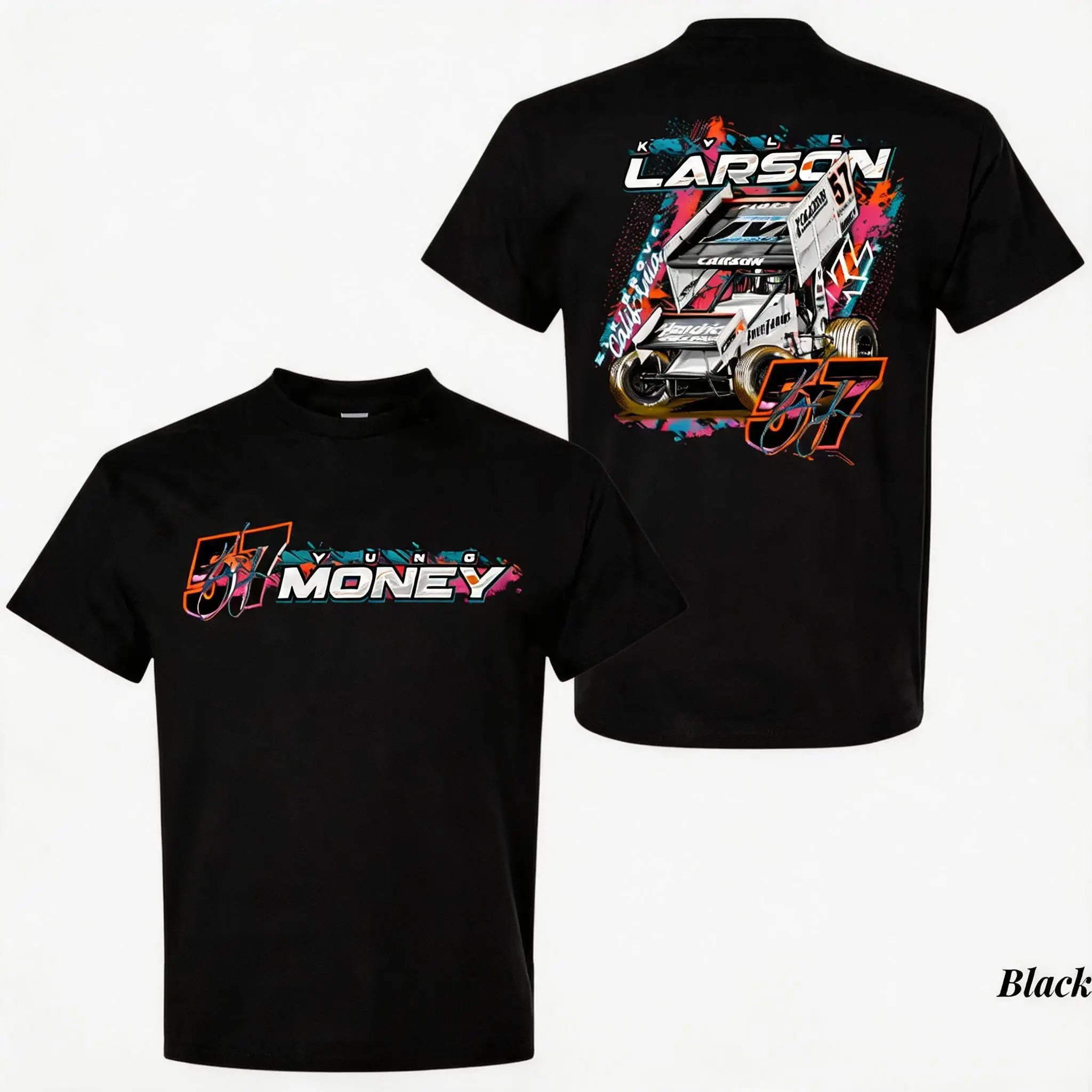 Kyle Larson 57 Dirt Track Racing T-Shirt, Front & Back Graphic Tee for Men, Sprint Car Fan Gift, Money Team Motorsport Shirt,Cool graphic T-shirts for men and women