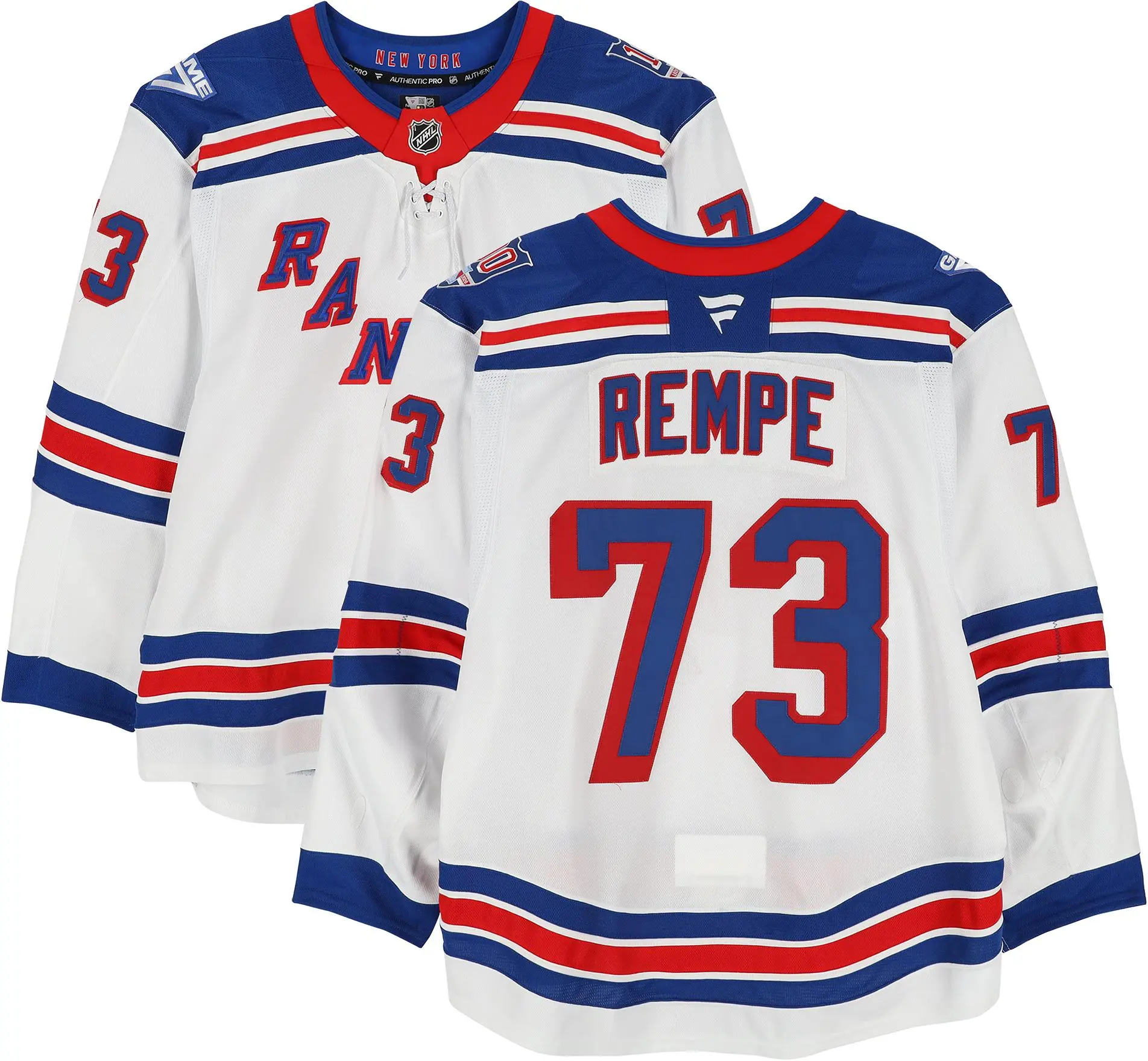 Matt Rempe New York Rangers Game-Used #70 White Set 2 Jersey from the 2025-26 NHL Season - Fanatics Authentic Certified