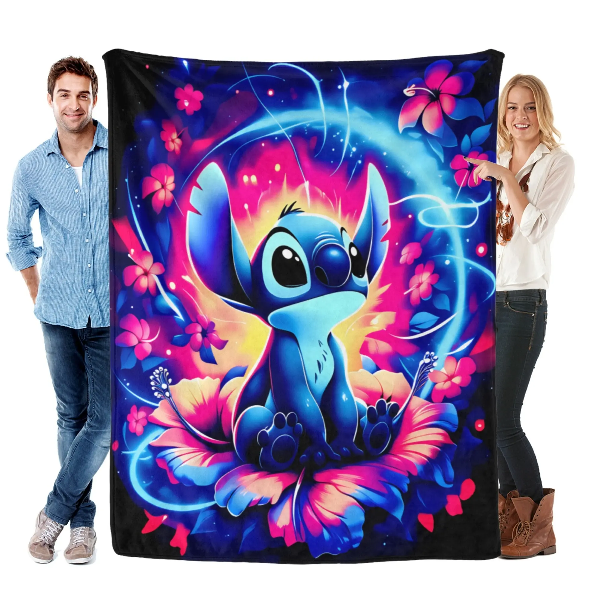 Disney Lilo & Stitch Magical Glow Fleece Blanket - Cute, Cozy Throw Blankets for Room Decor, Gifting