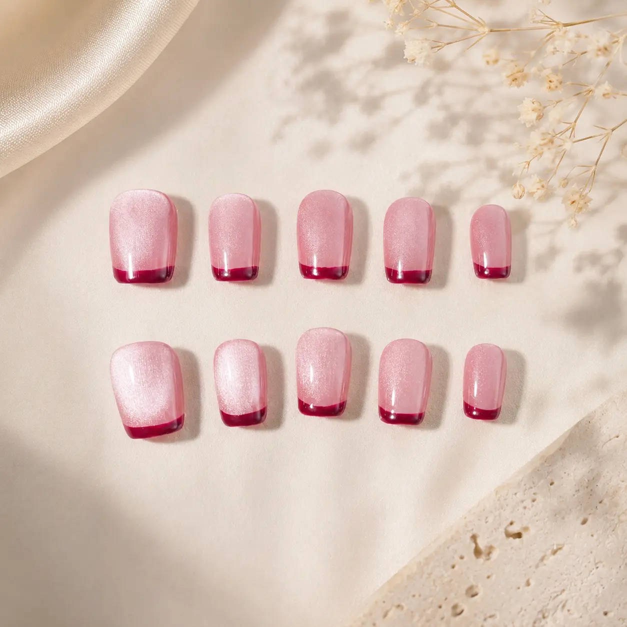 Claret Short Press-On Acrylic False Nails, Beauty Nail Art Decoration Accessories for Personal Care