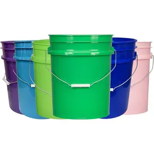 5 Gallon Food Storage Grade Plastic Bucket - Made in USA (Pack of 6 Color Buckets)
