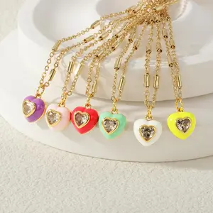 Cute and sweet inlaid love zircon dripping oil pendant necklace INS light luxury niche temperament women's commuting holiday jewelry Valentine's Day gift