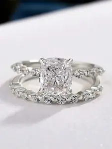 2 Pcs/Set Classical Cubic Zirconia Solitaire Ring For Women For Engagement Anniversary Party Band Jewelry Valentine's Day Gift