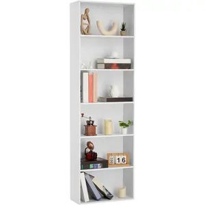Industrial 6-Shelf Bookcase Adjustable Slim Storage Organizer 250lb Capacity