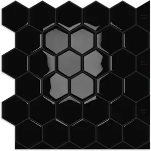 10-Sheet Hexagon Peel and Stick Kitchen Backsplash Tiles Honeycomb Waterproof Self-Adhesive Wall Tile for Kitchen RV and Bathroom Black 12"×12"