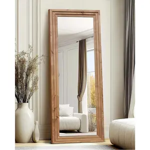 Full Length Mirror 65"x22" with Stand Solid  Frame Floor Large Mirror for Living Room, Bedroom Hanging Standing or Leaning Wall-Mounted, Light Brown