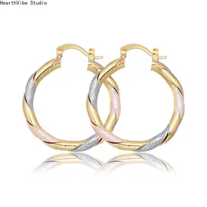 Women's 18K Gold-Plated Brass Oval Twisted Earrings, Irregular Textured Hoop Set, Elegant Fashionable Heavy Daily Fashion Accessories, Elegant Earrings