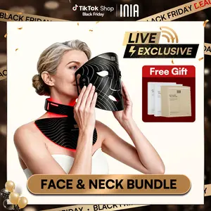 【LIVE EXCLUSIVE】INIA GLOW Wireless Red Light Face & Neck & Chest Mask Bundle – 630nm & 850nm Red Light Therapy Mask Devices | Skincare Set for Lifting, Firming & Radiant Glow at Home, Rechargeable & Portable with 2-Year Warranty