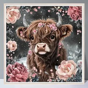 Cow Pattern DIY Diamond Arts Colorful Painting Kit without Frame, Full Round Drill Diamond Arts Painting for Home Bedroom Wall Decor