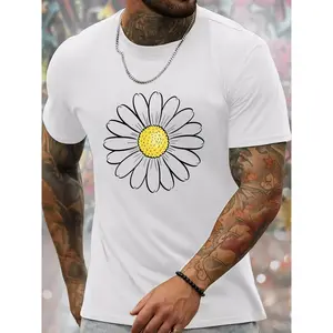Men's Summer Fashion Short Sleeve T-Shirt, Casual Crew Neck Tee with Elegant Daisy Print Design, Stylish Daily Essential Top Ideal for Casual Outings, Street Wear and All Kinds of Outdoor Leisure Activities