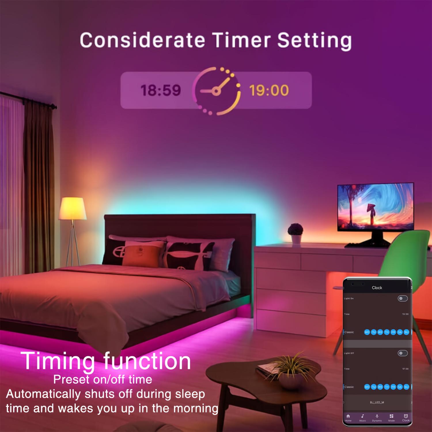 Smart RGB Strip Light 3.28 - 100ft Music Sync Stepless Dimming Timer App 44-key Remote USB Powered for Bedroom Living Room Kitchen Bar Corridor Party Wedding Halloween