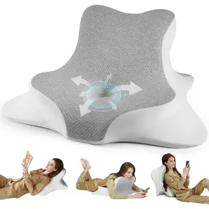 Reading pillow for bed, lying, leaning, and prone positions; ergonomic memory foam bed wedge pillow for headboard, chin, and back support—for bed rest, couch, and floor—grey