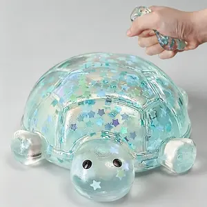 4 Pack Sugar Turtle Sensory Stress Relief Squeeze Toy, Shiny Sticky Relaxing Summer Fidget Toy for Birthday Party Gift