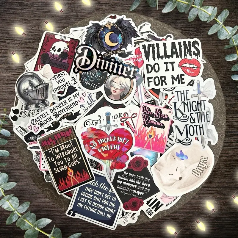 Dark Romance Book Reader Stickers Vinyl Waterproof Decals for Decorating Kindle Laptop Phone Water Bottle Gothic Style Decor Pack of 10-40 Random Bookish Stickers